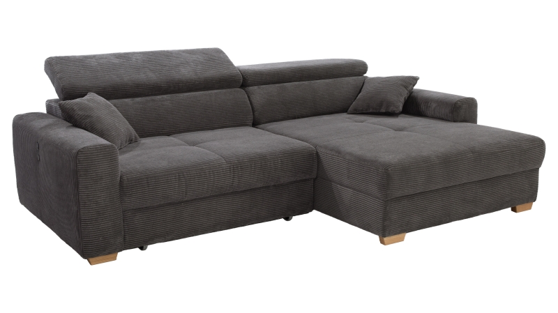 Ecksofa Cord elektrisch ausfahrbar grau 277 cm - SLIDER