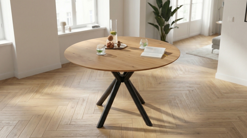 Esstisch Massivholztisch 120 cm rund Wildeiche ausziehbar - ARVID