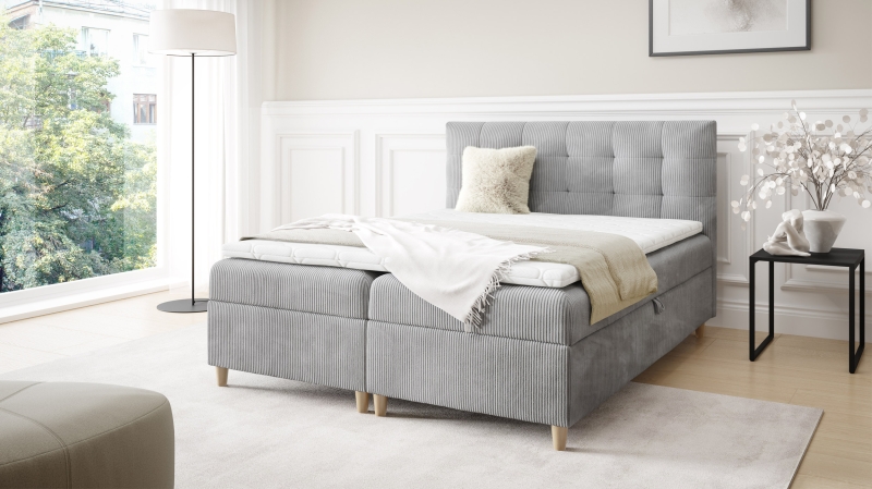 Boxbett Cord grau 160 x 200 cm - Bettkasten - ADORA