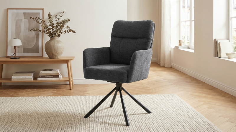 Armlehnstuhl anthrazit Drehstuhl Chenille Optik - UTICA