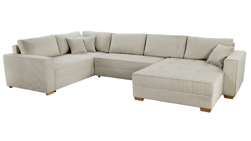 Wohnlandschaft Schlaffunktion Cord beige Bettkasten 379 cm - ALBA