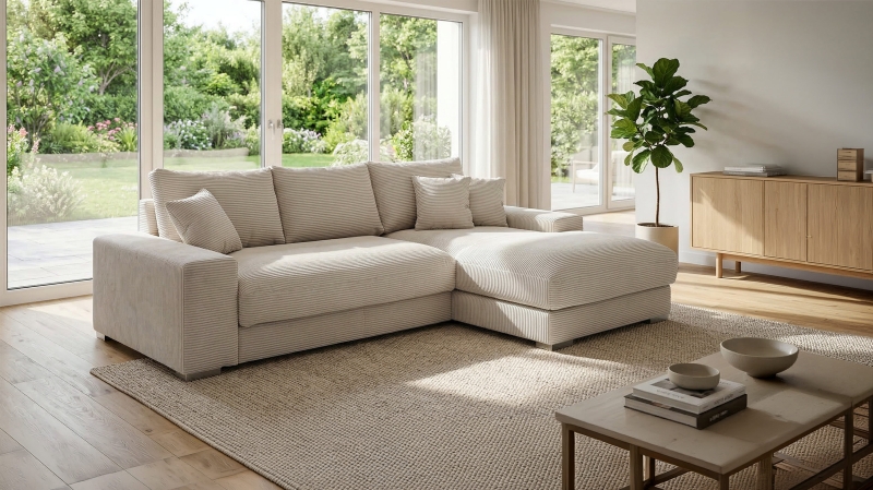 Ecksofa Cord beige 285 x 176 cm - OT rechts - SYDNEY