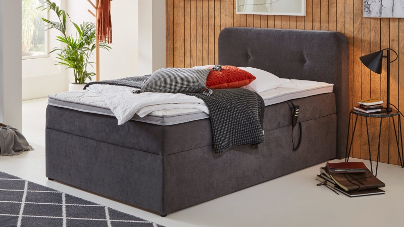 Boxbett 120 x 200 cm grau Bettkasten - elektrisch  - GABRIOLA