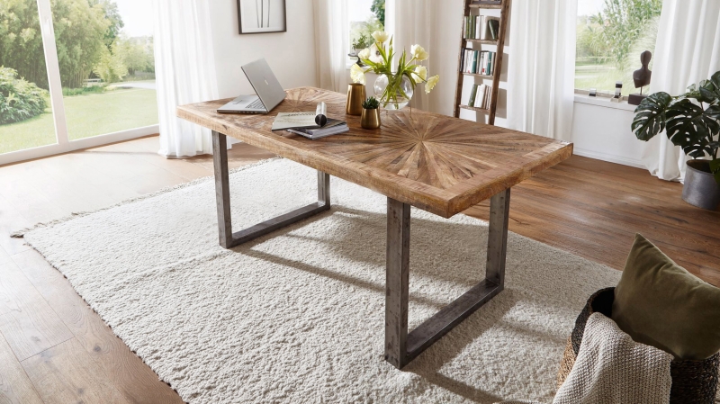 Esstisch massives Mango-Holz lackiert 180 x 90 cm - MARETH