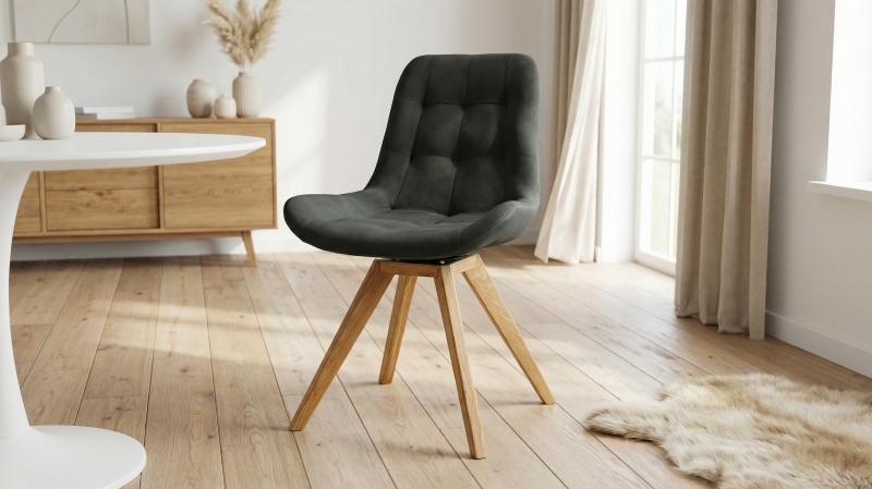 Polsterstuhl anthrazit Wildeiche - Microfaser - drehbar - BELFAST