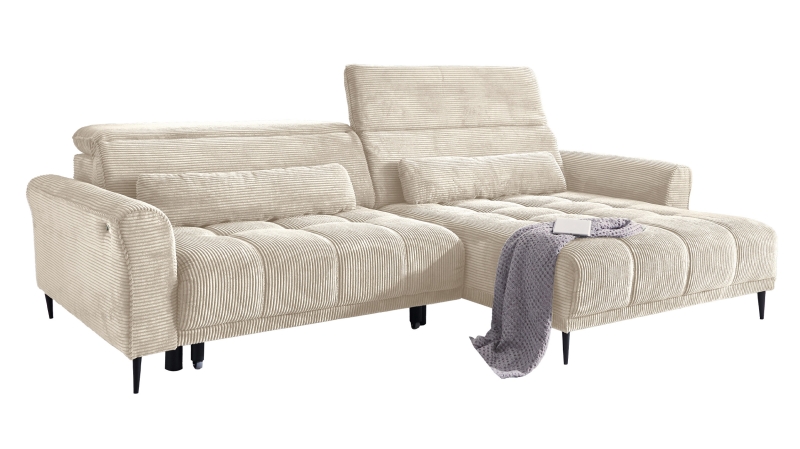 Ecksofa Cord beige ausziehbar - Sitztiefenverstellung - 277 cm - OT rechts - LOGAN