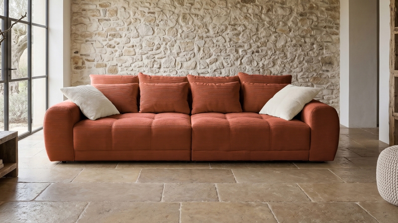 Big Sofa Cord rost - 308 cm - Federkern - JANNI