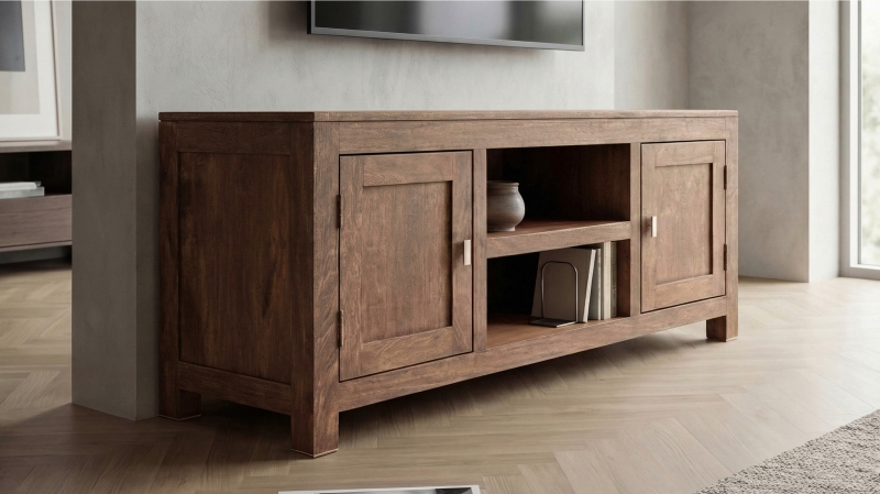 TV-Lowboard Mango massiv gebeizt montiert 145 cm - MANGALA