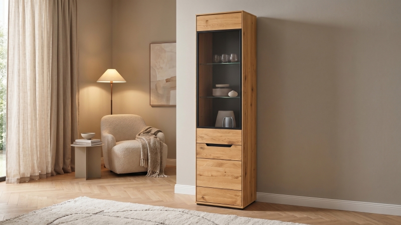 Vitrine Wildeiche massiv geölt mit Glastür 53 cm - ARAYA