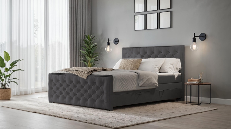 Boxspringbett 200 x 200 cm mit Bettkasten grau - LANCIANO 