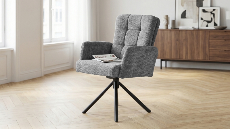 Armlehnstuhl grau Drehstuhl Taschenfederkern Chenille - HEDIA