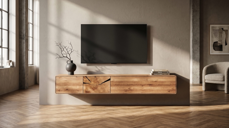 TV - Lowboard Wildeiche massiv geölt - montiert - 220 cm - TORVEN