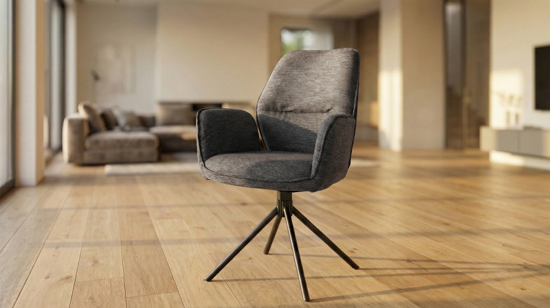 Armlehnstuhl anthrazit Drehstuhl Stoffbezug Chenille Optik - GREYTON