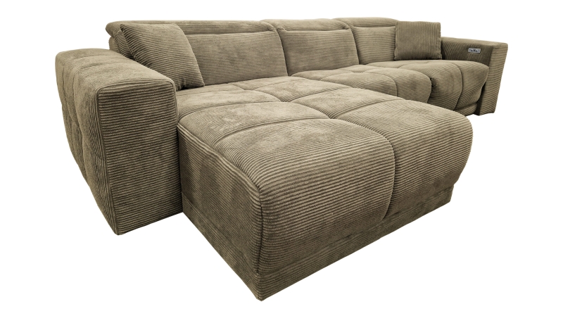 Ecksofa Cord grün 302 x 167 cm mit Relaxfunktion - OT links - TONI